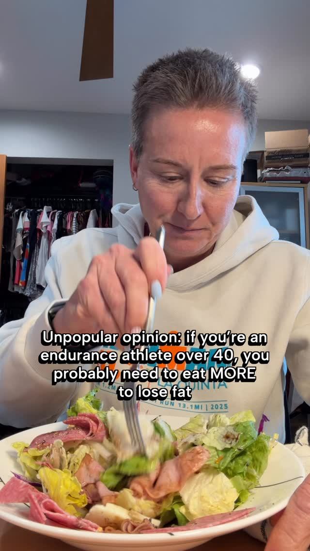 Save this and then send it to a friend who needs the reminder. 🩷

Stop eating less. I know that sounds backwards.

But one of the biggest mistakes I see female endurance athletes over 40 making is under-fueling while training hard.

Why is that a mistake? Because it quietly wrecks your metabolism.

When your body senses that calories are too low while training load is high, it goes into energy conservation mode.

That means:

❌Your metabolism slows down
❌Your body starts breaking down lean muscle for fuel
❌Recovery becomes impossible
❌Energy drops
❌Hormones get even more out of balance

And the really frustrating part?

You can be doing all the miles, all the workouts, all the discipline…
and still feel like your body is working against you.

I’ve been there.

When I started fueling my body properly with enough protein, enough carbs, and strategic strength training, everything shifted.

✅Energy came back.
✅Recovery improved.
✅And my body finally responded again.

For female endurance athletes over 40, the goal isn’t eating less. It’s fueling smarter. 

So now the question becomes: why NOT eat more to fuel your metabolism after 40? This is your sign- take action! 

All you need to do is FOLLOW ME for more hormone-smart nutrition tips. ❤️