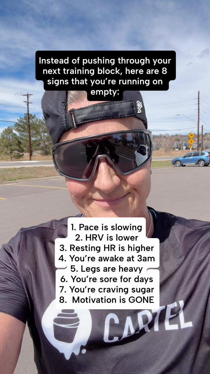 As a 13x Ironman, I used to think the answer was always more training.

More miles. More volume. More grit.

But once I hit perimenopause, that approach stopped working.

Recovery became just as important as the workout itself.

If you’re a female endurance athlete over 40, pay attention to these signs. They might not mean you’re losing fitness. They might just mean your body needs recovery and some TLC.

Sometimes the strongest thing you can do is take a rest day.

I’d love to help you get stronger without burning out. Comment “RECOVER” and let’s talk!